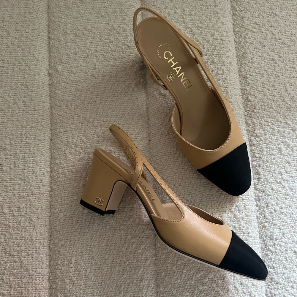 Chanel sling backs classic beige 35C